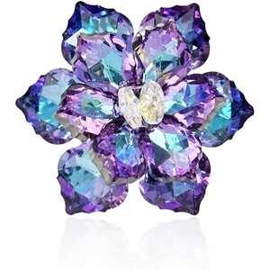 image:imageLarge Crystal Flower Brooch Pin for Women Red purple pink green Rhinestone Flower Lapel Pin Wedding Party Birthday Dance Banquet Dress Suit Ceremony Clothes Hat Bag Accessories JewelryPurple