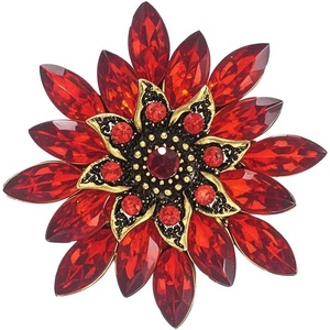image:imageLarge Crystal Flower Brooch Pin for Women Red purple pink green Rhinestone Flower Lapel Pin Wedding Party Birthday Dance Banquet Dress Suit Ceremony Clothes Hat Bag Accessories JewelryRed Flower Brooch Pin