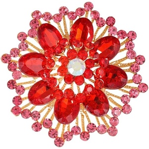 image:imageLarge Crystal Flower Brooch Pin for Women Red purple pink green Rhinestone Flower Lapel Pin Wedding Party Birthday Dance Banquet Dress Suit Ceremony Clothes Hat Bag Accessories JewelryRed 2