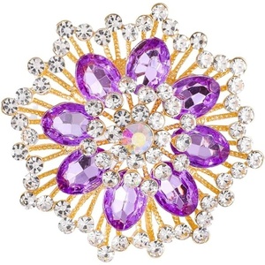 image:imageLarge Crystal Flower Brooch Pin for Women Red purple pink green Rhinestone Flower Lapel Pin Wedding Party Birthday Dance Banquet Dress Suit Ceremony Clothes Hat Bag Accessories JewelryPurple 2