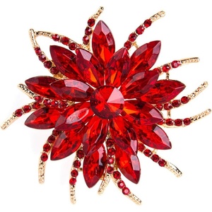 image:imageLarge Crystal Flower Brooch Pin for Women Red purple pink green Rhinestone Flower Lapel Pin Wedding Party Birthday Dance Banquet Dress Suit Ceremony Clothes Hat Bag Accessories JewelryRed brooch