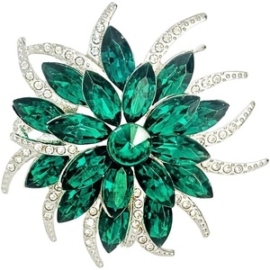 image:imageLarge Crystal Flower Brooch Pin for Women Red purple pink green Rhinestone Flower Lapel Pin Wedding Party Birthday Dance Banquet Dress Suit Ceremony Clothes Hat Bag Accessories JewelryGreen 1