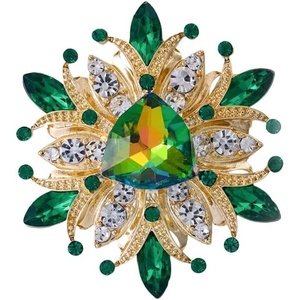 image:imageLarge Crystal Flower Brooch Pin for Women Red purple pink green Rhinestone Flower Lapel Pin Wedding Party Birthday Dance Banquet Dress Suit Ceremony Clothes Hat Bag Accessories JewelryGreen 3