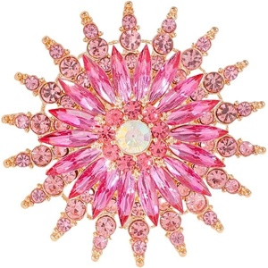 image:imageLarge Crystal Flower Brooch Pin for Women Red purple pink green Rhinestone Flower Lapel Pin Wedding Party Birthday Dance Banquet Dress Suit Ceremony Clothes Hat Bag Accessories JewelryPink 2