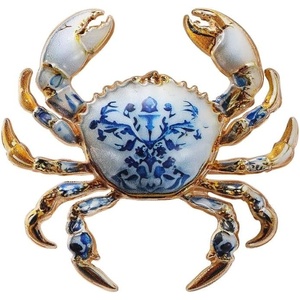 image:imageMALOYANVE Crab Brooch Pin for Women Men Vintage Gold Plated Crab Enamel Lapel Pin Ocean Marine Animal Brooch for Jackets Hats Scarves Bags Gift for Beach LoversBlue White Porcelain