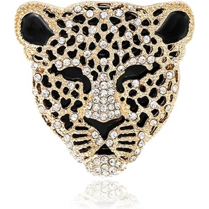 image:imageMALOYANVE Rhinestone Leopard Head Brooch Pin Vintage Black Enamel Spotted Animal Cheetah Brooch Crystal Pins for Suit Scarf Bag Hat Decoration Accessory Jewelry for WomenGold