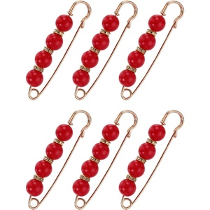 image:imageMECCANIXITY Pearl Brooch Pins Decorative Sweater Safety Pin BroochBright Red