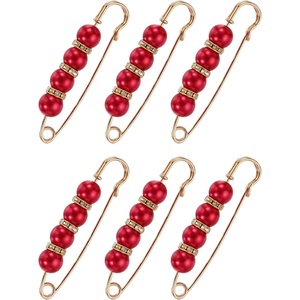 image:imageMECCANIXITY Pearl Brooch Pins Decorative Sweater Safety Pin BroochPearl Red
