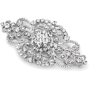 image:imageMariell Vintage Bridal Crystal Brooch Pin 4 Wide Antique Silver Wedding Pin Rhinestone Brooch for Brides and Wedding Art Deco Fashion Accessory