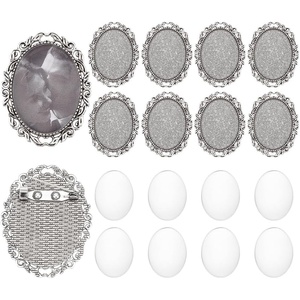 image:imagePH PandaHall 10 Sets Brooch Cabochon Vintage Oval Cabochon Bezel Antique Silver Photo Brooch Blank Bezel with Clear Glass Cabochon Dome Memorial Photo Pins for Jewelry Making DIY Findings 51x40 mm