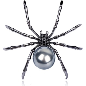 image:imageParts Express Victorian Style Mother of Pearl Body and Micro Pave Spider Brooches Pins Silver Tone Black