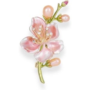 image:imagePeach Blossom Brooch for Women Pearl and Rhinestone Floral Lapel Pin Pink Enamel Flower Jewelry for Dresses Coats and Scarves Romantic Spring Summer Style Accessory for Parties and WeddingsPink