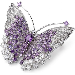 image:imagePurple Butterfly Brooches for WomenCrystal Brooches Pins Elegant Rhinestone Brooch Sweater Dress Shawl Accessories Birthday Party Christmas Wedding Winter Jewelry