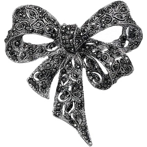image:imageRhinestone Black Flower Brooches Women Vintage Antique Silver Brooch Pin Elegant Exquisite BrochesBowknitstyle01
