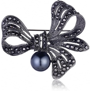 image:imageRhinestone Black Flower Brooches Women Vintage Antique Silver Brooch Pin Elegant Exquisite BrochesPearlblack