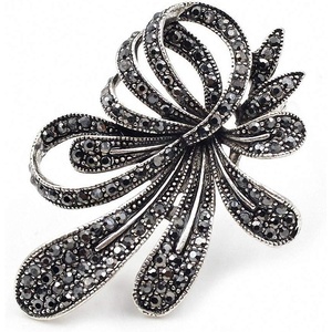 image:imageRhinestone Black Flower Brooches Women Vintage Antique Silver Brooch Pin Elegant Exquisite Brochesblack