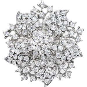image:imageRhinestone Brooch for Women Crystal Flower Brooch Pin White Statement Jewelry Elegant Dress Pin Silver Tone Broach Accessory for Wedding Party Clothing Formal Outfit