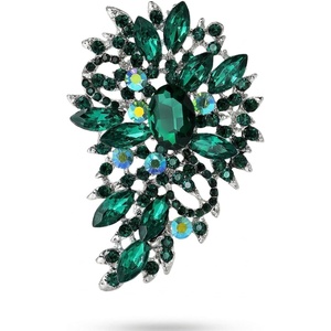image:imageRhinestone Flower Brooch Pin for Women Sparkly Crystal for Wedding BridalGreen