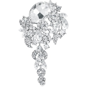 image:imageSELOVO Large Long Flower Brooch Pin for Women Wedding Party Brooch PendantClearSilvertone