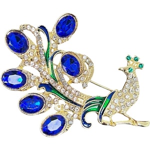 image:imageStunning Rhinestone Peacock Brooch Pin for Women Crystal Bird Lapel Pin for Blazer Jacket HatBlue