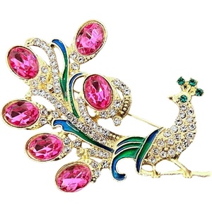 image:imageStunning Rhinestone Peacock Brooch Pin for Women Crystal Bird Lapel Pin for Blazer Jacket HatHot Pink