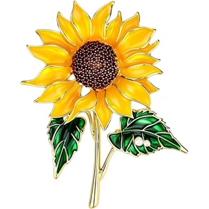 image:imageSunflower Brooch Enamel Pin Pearl Rhinestone Yellow Flower Green Leaf Lapel Pin For Clothing Suit Dress Scarf Hat Bag DecorationYellow