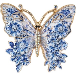 image:imageVintage Enamel Butterfly Floral Brooch for Women Colorful Crystal Rhinestone Flower Butterfly Pin Retro Art Deco Brooch for Clothing Bags Wedding Party Jewelry GiftBlue