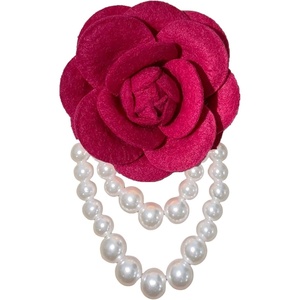 image:imageVintage Fabric Camellia Flower Pearl Tassel Statement BroochRose Red