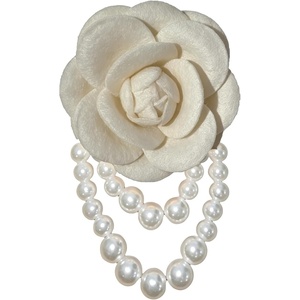 image:imageVintage Fabric Camellia Flower Pearl Tassel Statement BroochWhite