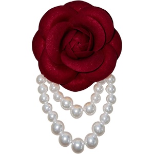 image:imageVintage Fabric Camellia Flower Pearl Tassel Statement BroochWine Red
