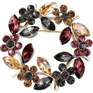 image:imageVintage Flower Brooch Multicolor Olive Branch Round Pin for Weddings