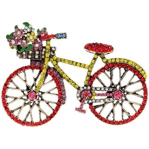 image:imageVintage Rhinestone Creative Bicycle Brooch for Women Men Colorful Crystal Bike Brooches Pins Classic Party JewelryRed