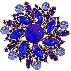 image:imageVintage Rhinestone Flower Brooch Pin Multi Shade Crystal Floral Lapel Pin Statement Dress Scarf Brooch for WomenBlue
