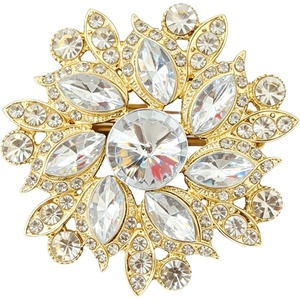 image:imageVintage Rhinestone Flower Brooch Pin Multi Shade Crystal Floral Lapel Pin Statement Dress Scarf Brooch for WomenGold