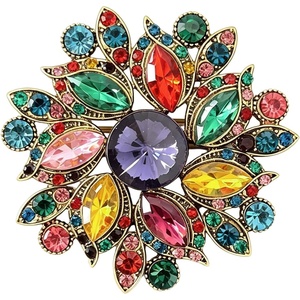 image:imageVintage Rhinestone Flower Brooch Pin Multi Shade Crystal Floral Lapel Pin Statement Dress Scarf Brooch for WomenMulticolor