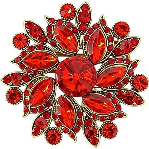 image:imageVintage Rhinestone Flower Brooch Pin Multi Shade Crystal Floral Lapel Pin Statement Dress Scarf Brooch for WomenRed