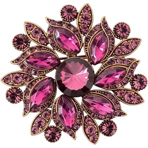 image:imageVintage Rhinestone Flower Brooch Pin Multi Shade Crystal Floral Lapel Pin Statement Dress Scarf Brooch for WomenViolet