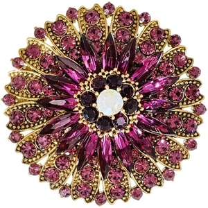image:imageVintage Rhinestone Flower Brooch Pins for Women Large Crystal Sunflower Brooch Statement Sparkly Brooch Pin for Wedding Party Dress Coat Scarf Jewelry GiftDark Pink