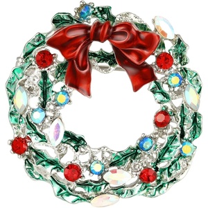 image:imageYowivon Christmas Brooch Pins for Women Fashion Crystal Rhinestone Sparkling Vintage Christmas Holiday Acessories Jewelry Pin Gift for Her Christmas Tree Wreath Snowflake Angel Candy CaneBow Wreath