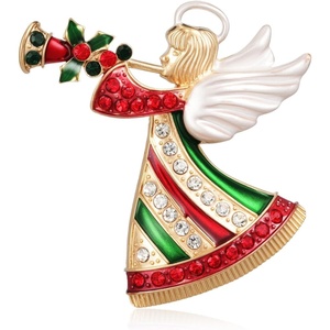 image:imageYowivon Christmas Brooch Pins for Women Fashion Crystal Rhinestone Sparkling Vintage Christmas Holiday Acessories Jewelry Pin Gift for Her Christmas Tree Wreath Snowflake Angel Candy CaneAngel