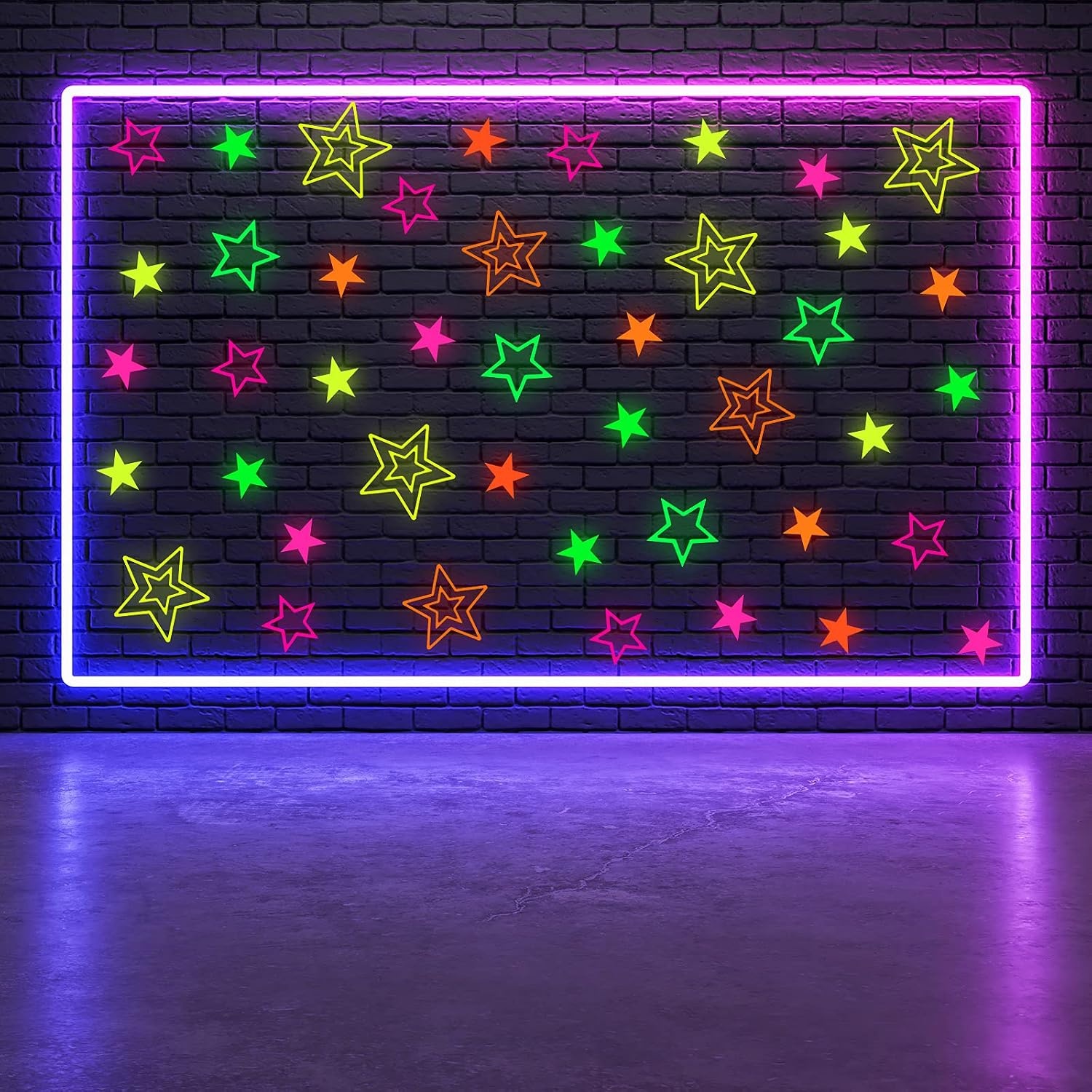 image:image48 Pieces Neon Glow Star Stickers Colorful Hollow Star Stickers Glow Twinkle Cutouts Party Supplies Hanging Decor for Neon Birthday Party Graduation Wedding Ramadan