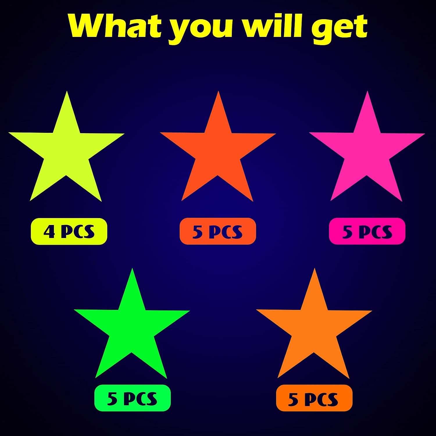 image:image48 Pieces Neon Glow Star Stickers Colorful Hollow Star Stickers Glow Twinkle Cutouts Party Supplies Hanging Decor for Neon Birthday Party Graduation Wedding Ramadan