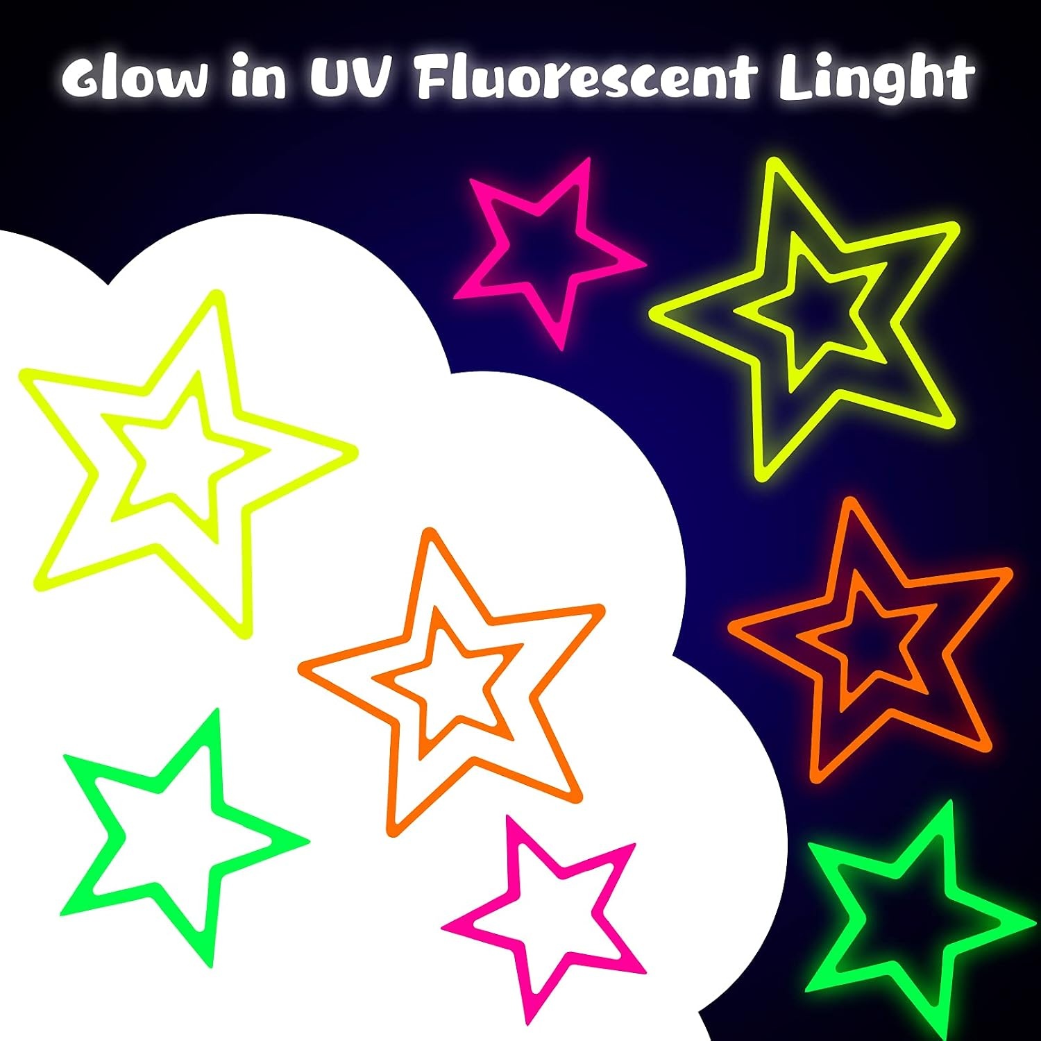 image:image48 Pieces Neon Glow Star Stickers Colorful Hollow Star Stickers Glow Twinkle Cutouts Party Supplies Hanging Decor for Neon Birthday Party Graduation Wedding Ramadan