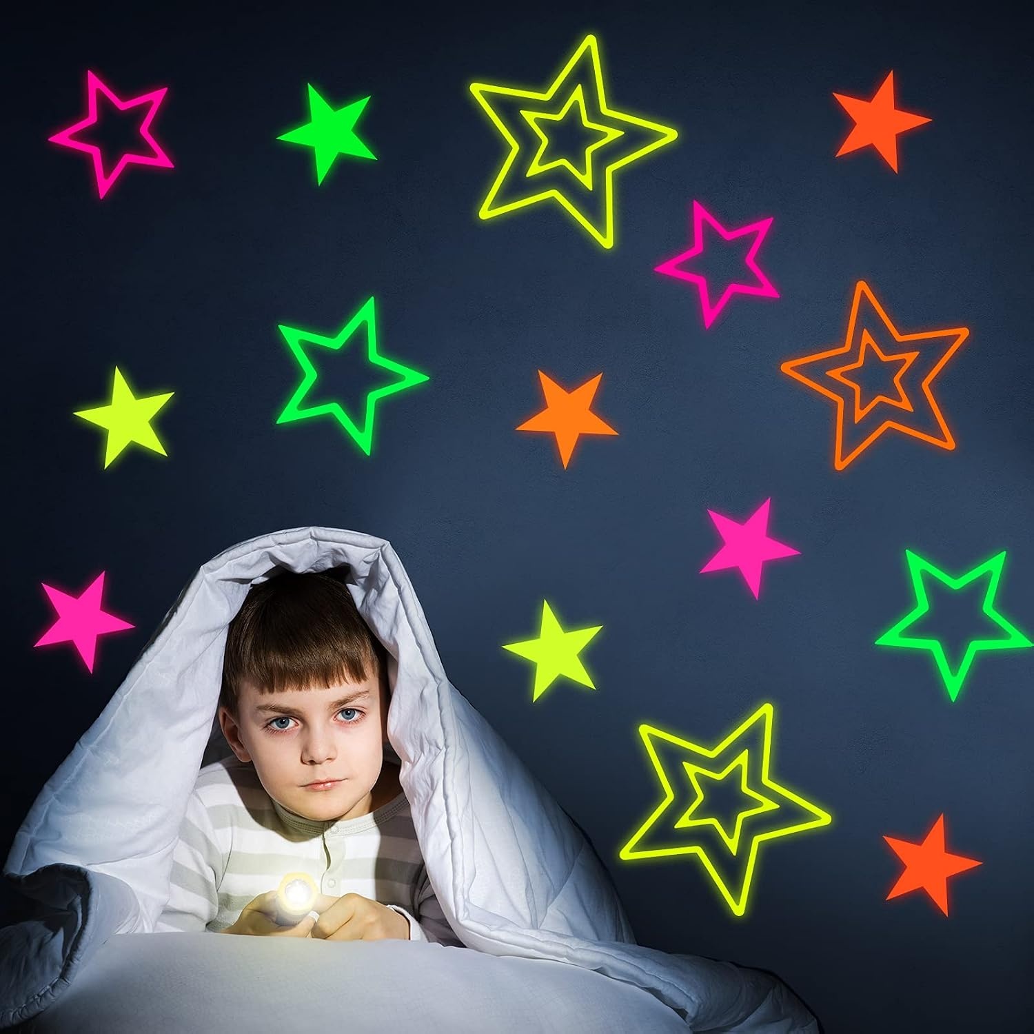 image:image48 Pieces Neon Glow Star Stickers Colorful Hollow Star Stickers Glow Twinkle Cutouts Party Supplies Hanging Decor for Neon Birthday Party Graduation Wedding Ramadan