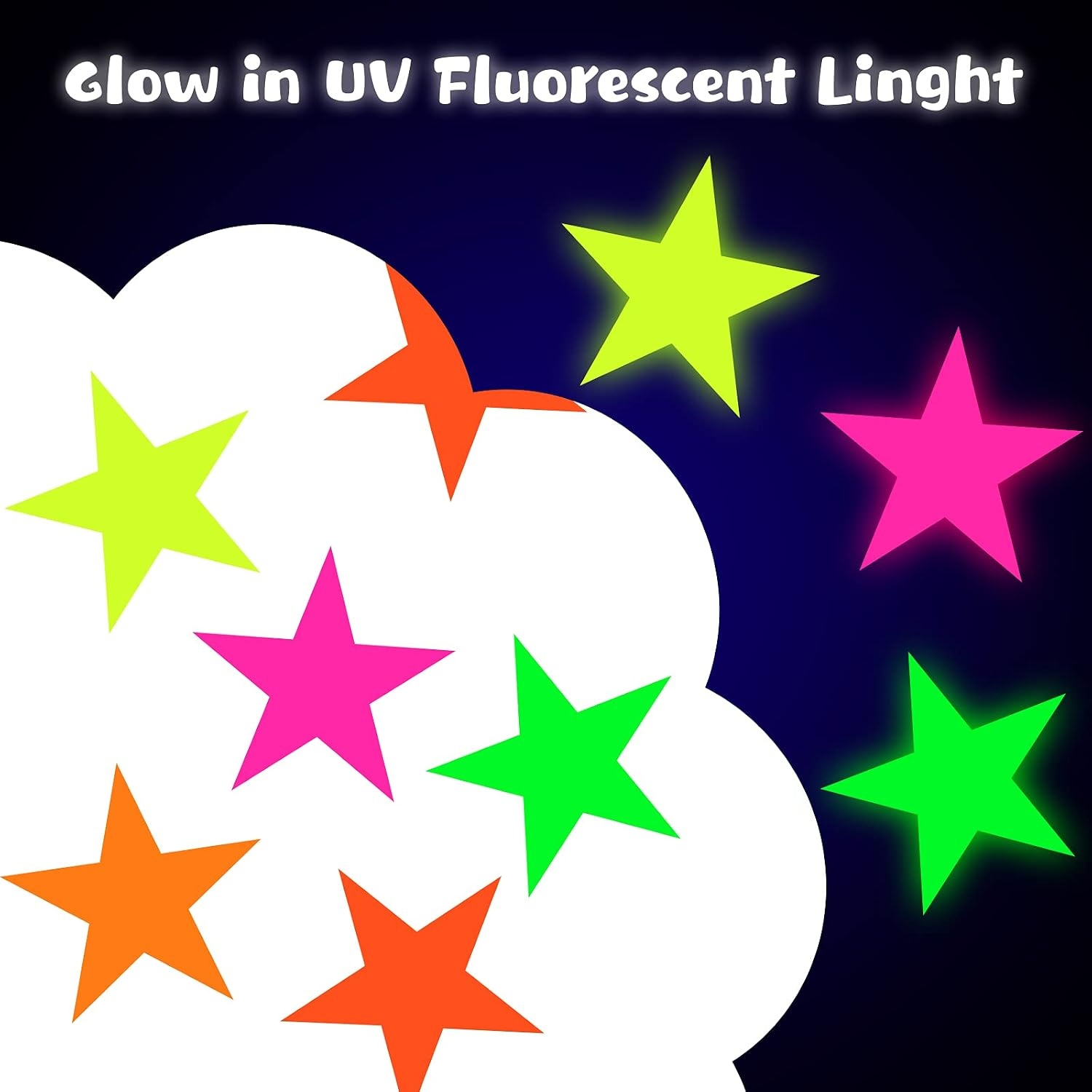 image:image48 Pieces Neon Glow Star Stickers Colorful Hollow Star Stickers Glow Twinkle Cutouts Party Supplies Hanging Decor for Neon Birthday Party Graduation Wedding Ramadan