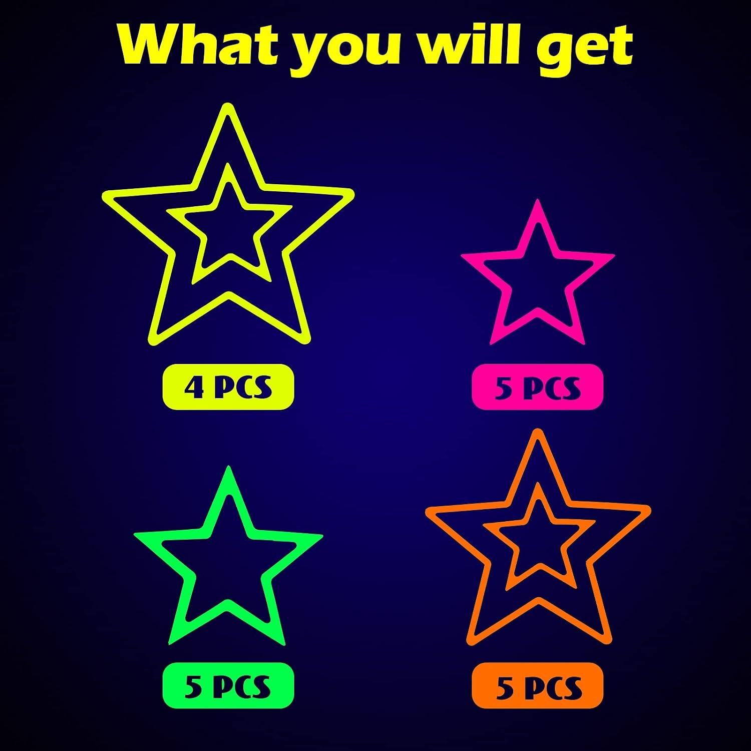 image:image48 Pieces Neon Glow Star Stickers Colorful Hollow Star Stickers Glow Twinkle Cutouts Party Supplies Hanging Decor for Neon Birthday Party Graduation Wedding Ramadan