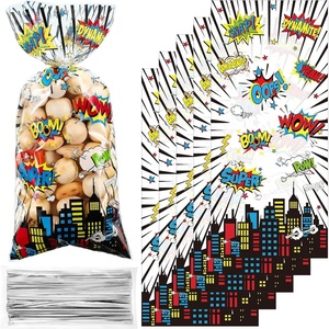 image:imageOutus 100 Pcs Hero Cellophane Treat Bags Hero Party Favor Goodie Bags with 100 Silver Twist Ties for Candy Cookies Popcorn Gift Wrapping Birthday Party Baby Shower Decor