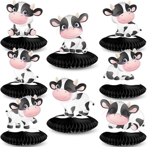 image:imageOutus 8 Pieces Cow Honeycomb Centerpieces 3D Cow Party Decoration for Tables Farm Animal Barn Party Supplies for Western Theme Birthday