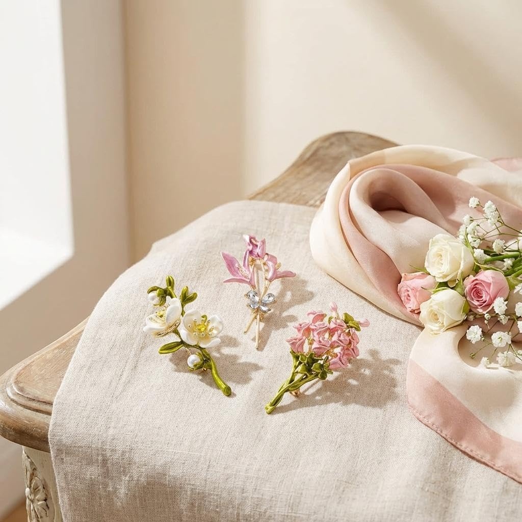 image:image3 PS Womens elegant flower brooch vintage enamel corsage coat and suit pendant necklace jasmine rhinestone lily pink rose bouquet