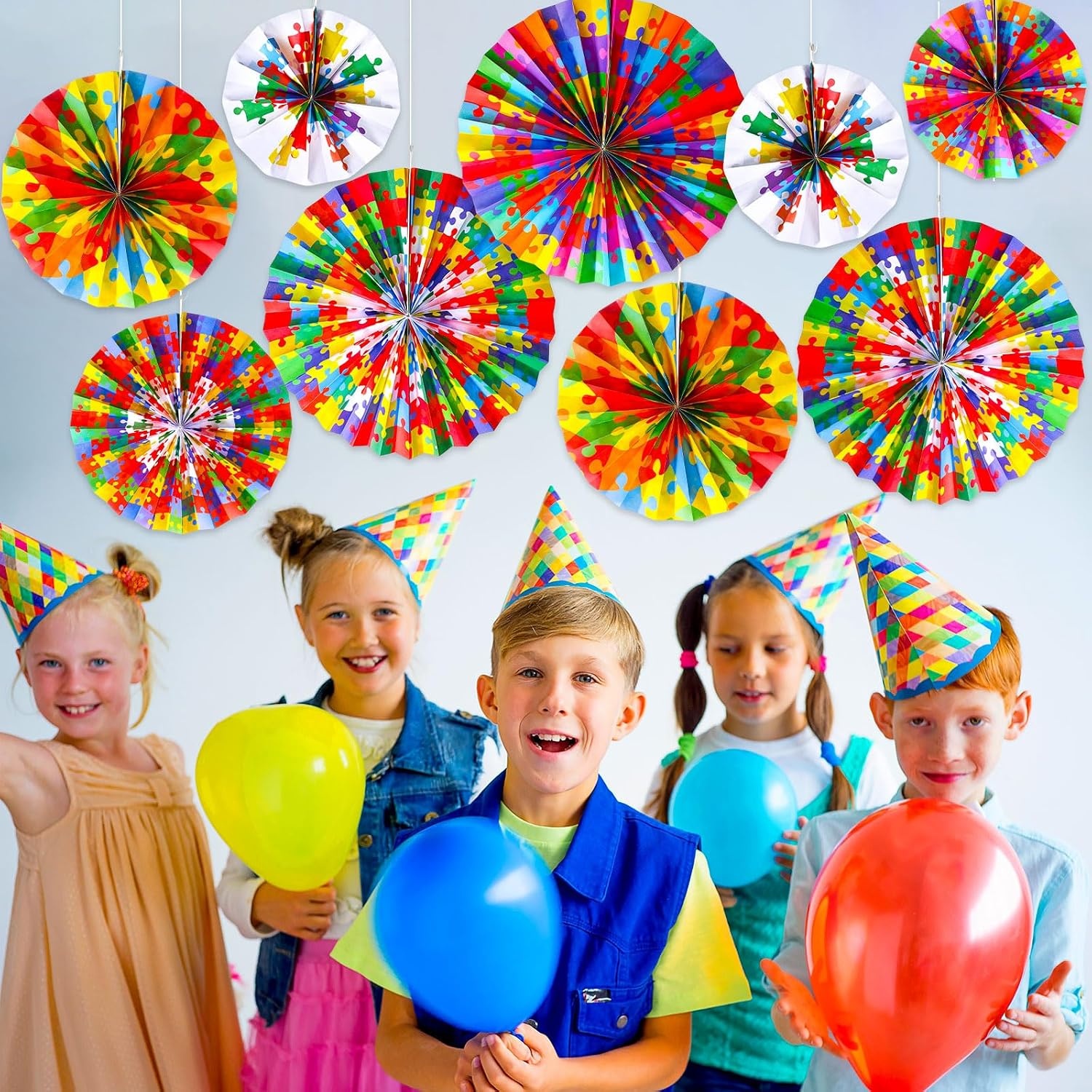 image:imageOutus 9 Pcs Puzzle Pieces Bulletin Board Classroom Decorations Paper Fans Colorful Puzzles Paper Accents Welcome Back to School Bulletin Board Set for Baby Nursery Bedroom Sunday School Wall Decor